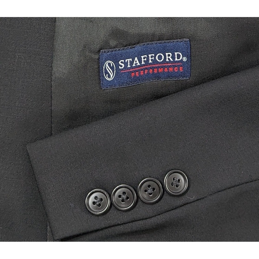 Stafford Blazer Sport Coat Jacket Classic Fit 46S 100% Wool Black Crosshatch